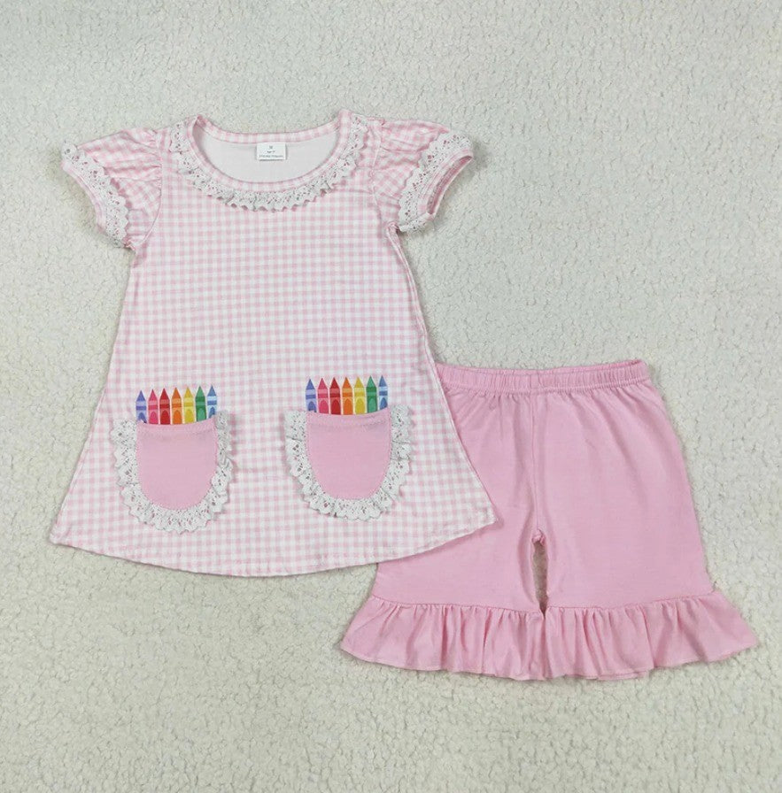 Pink Gingham Crayon Set