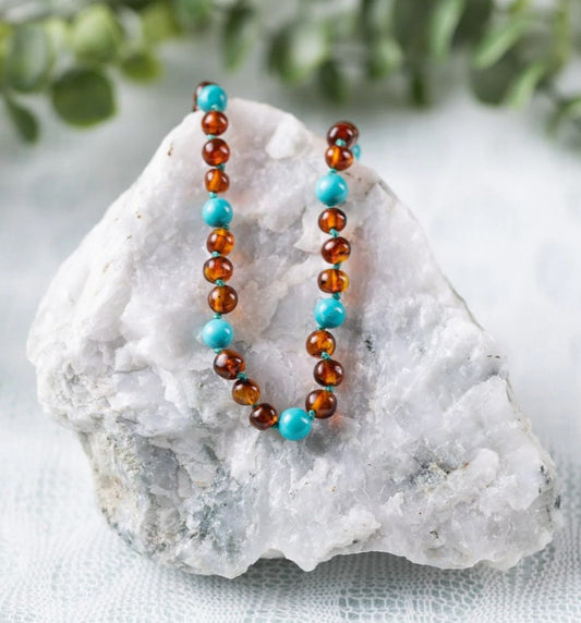 Turquoise Baltic Amber Necklace