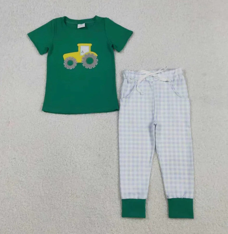 Embroidered Tractor Sibling Set