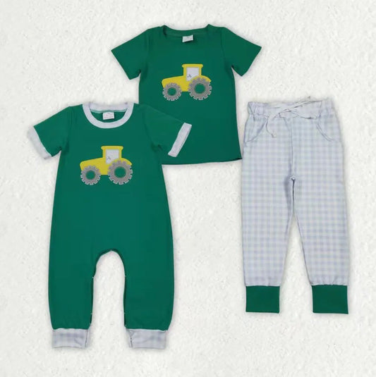 Embroidered Tractor Sibling Set