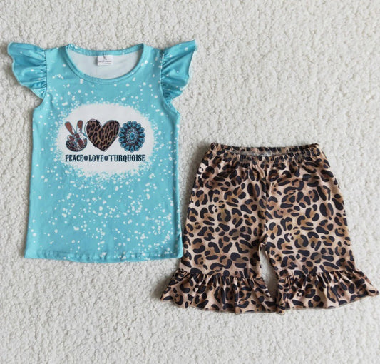 Turquoise Cheetah Short Set