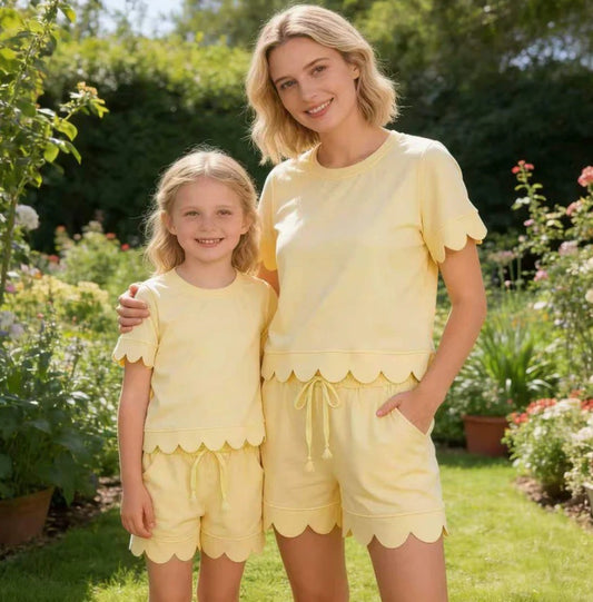 Mommy & Me Scalloped Cotton Short Set Yellow