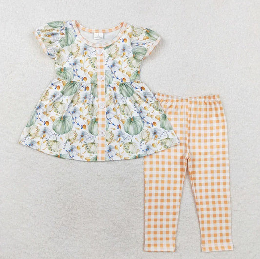 Green Floral Pumpkin Gingham Set