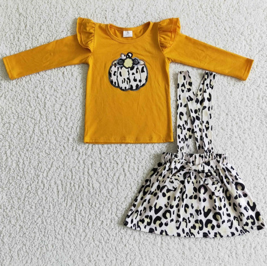 White Cheetah Pumpkin Overall Skirt Set