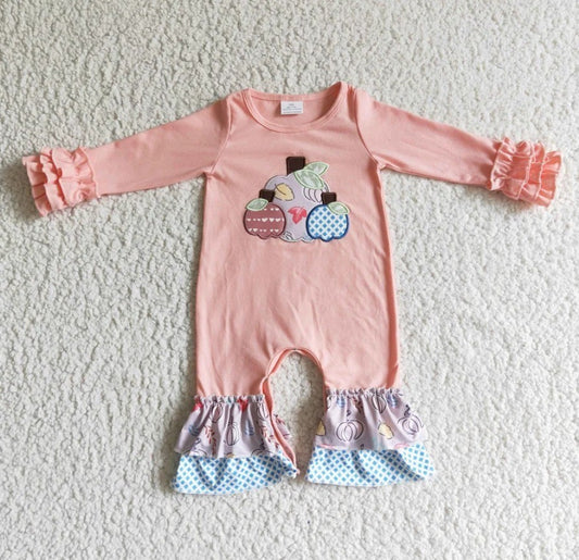 Pink Pumpkin Embroidered Romper