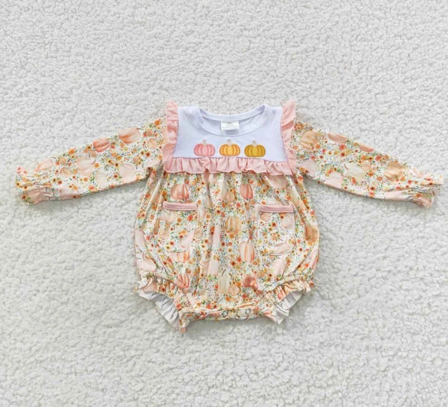 Embroidered Floral Pumpkin Bubble Romper