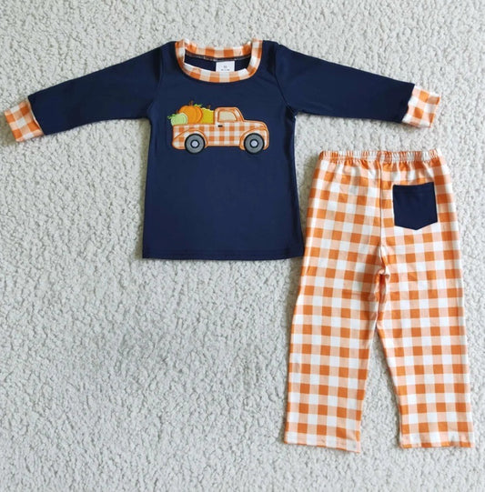 Gingham Pumpkin Truck Boys Set